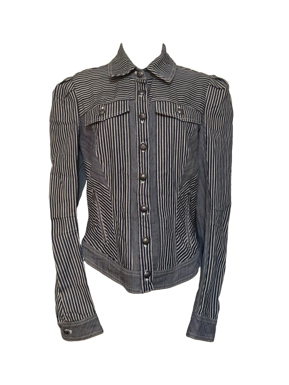 Betsey Johnson Collection Vintage Lace Up Corset Striped Jean Jacket Size 6